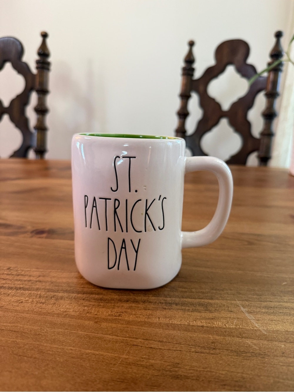 St. Patrick's Day White Ceramic Mug with Green Interior RAE DUNN